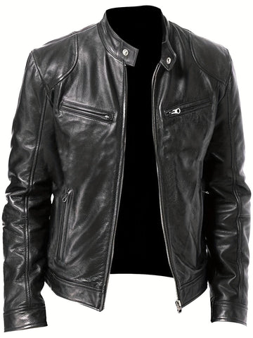 EX-STRECH motorjack voor heren, slim fit, bruin, met hoge kraag en meerdere zakken, ideaal voor casual herfst/wintermode.