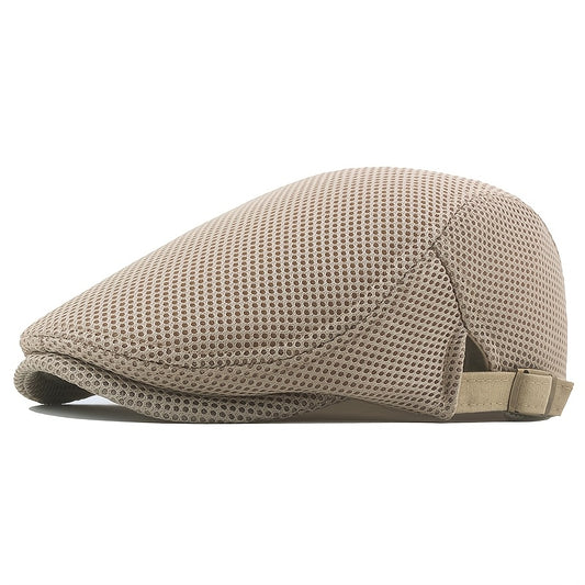 Ademende gebreide flatcap, lichtgewicht polyester, verstelbaar en handwasbaar. Ideaal voor casual stijl en als veelzijdig cadeau.