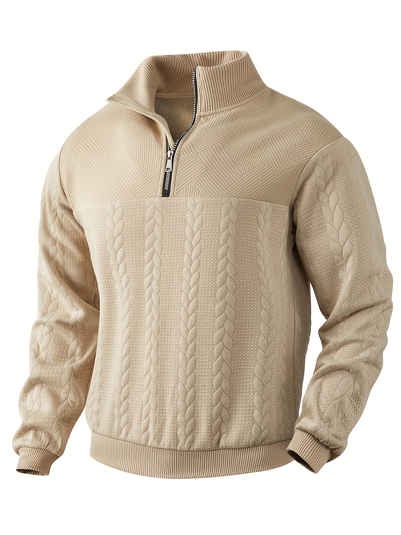 Heren Henley sweater met hoge kraag, ritsdetail en lange mouwen, perfect voor herfst en winter.