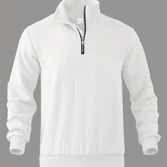 Heren Henley sweater met hoge kraag, ritsdetail en lange mouwen, perfect voor herfst en winter.