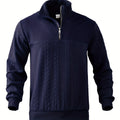 Heren Henley sweater met hoge kraag, ritsdetail en lange mouwen, perfect voor herfst en winter.