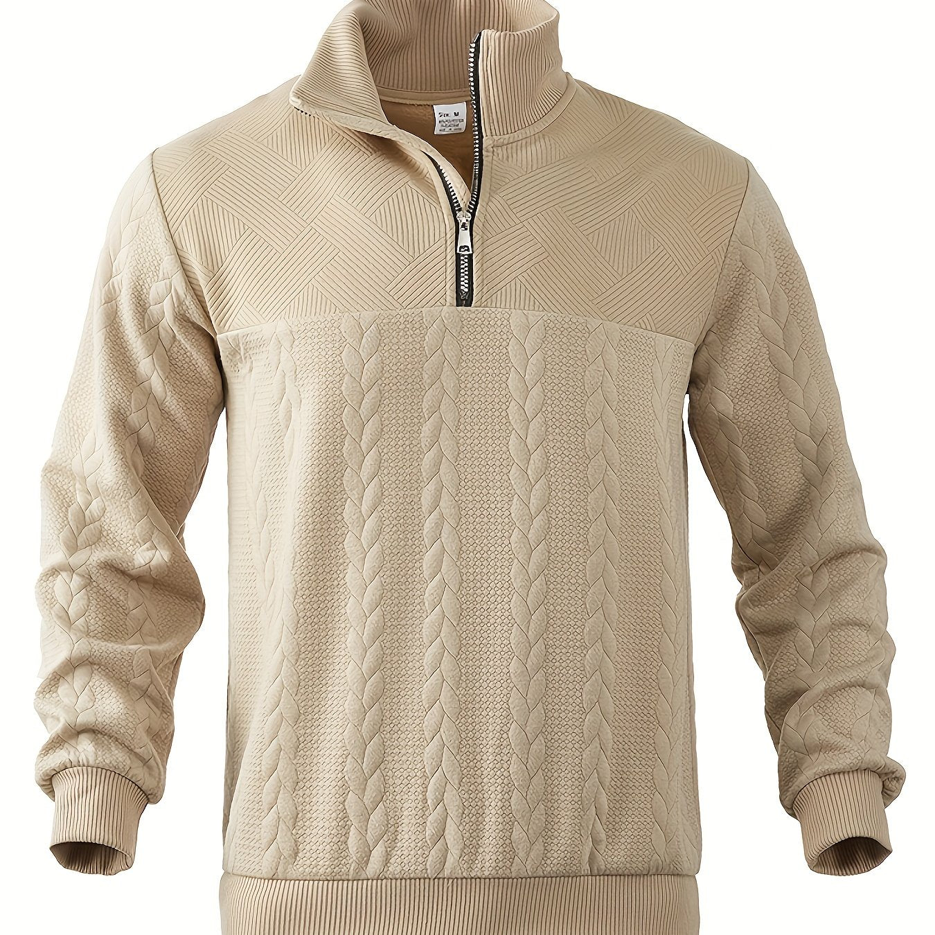 Heren Henley sweater met hoge kraag, ritsdetail en lange mouwen, perfect voor herfst en winter.