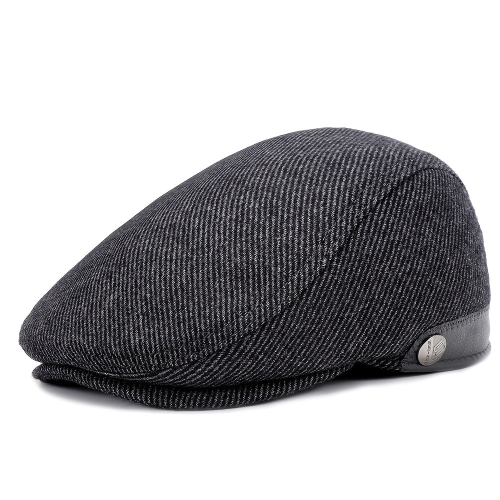 Herenflatcap voor herfst en winter, verstelbaar, hiphopstijl, met rechte klep en geïntegreerde verborgen oorbeschermers, zonder batterij.