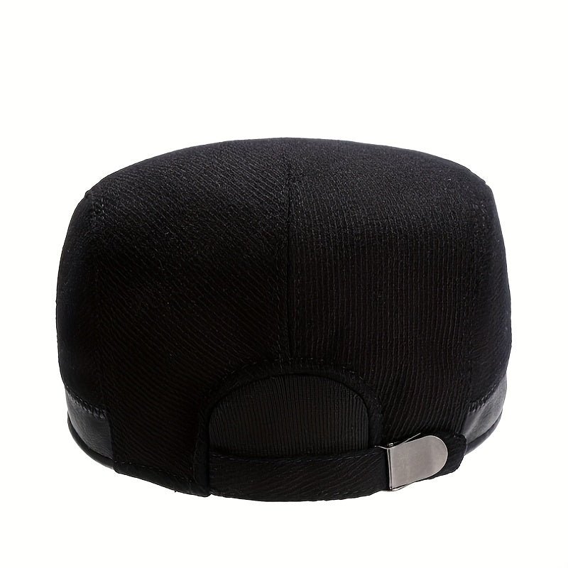 Herenflatcap voor herfst en winter, verstelbaar, hiphopstijl, met rechte klep en geïntegreerde verborgen oorbeschermers, zonder batterij.