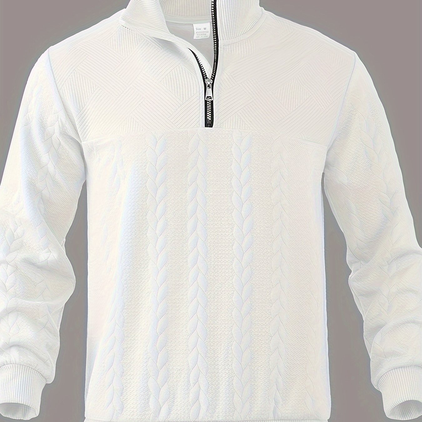 Heren kabeltrui, polyester, met coltrui, elastisch stof, lange mouwen en ritssluiting, perfect voor casual en warme outfits.