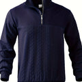 Heren kabeltrui, polyester, met coltrui, elastisch stof, lange mouwen en ritssluiting, perfect voor casual en warme outfits.