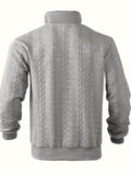 Heren kabeltrui, polyester, met coltrui, elastisch stof, lange mouwen en ritssluiting, perfect voor casual en warme outfits.