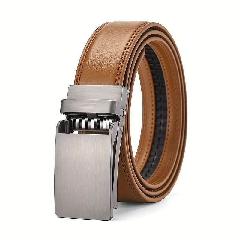 Heren leren riem met automatische gesp, 2-laags leer, perfect voor zakelijke en casual outfits, duurzaam en stijlvol.
