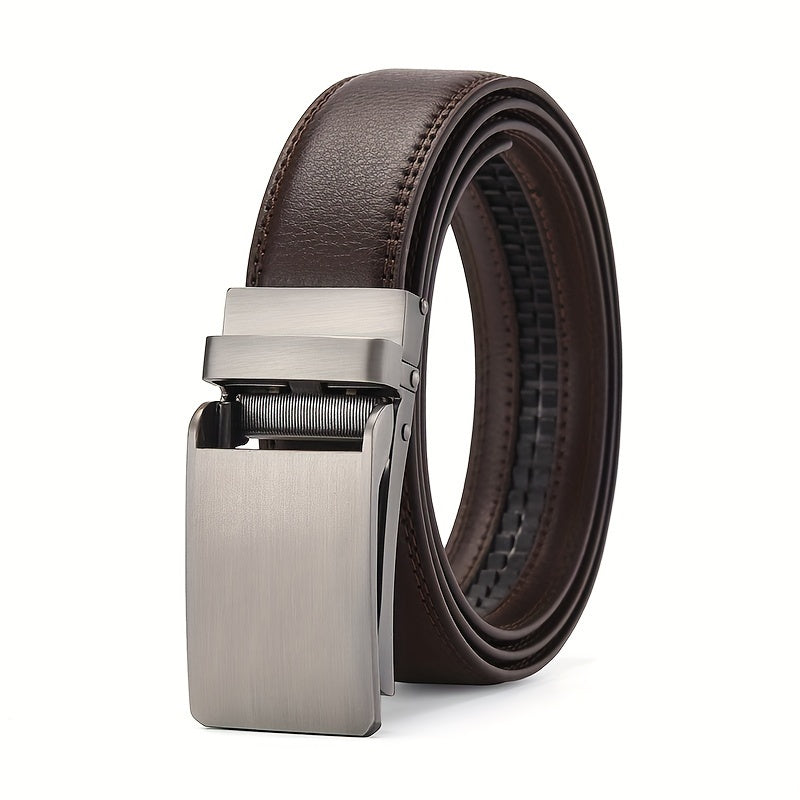 Heren leren riem met automatische gesp, 2-laags leer, perfect voor zakelijke en casual outfits, duurzaam en stijlvol.