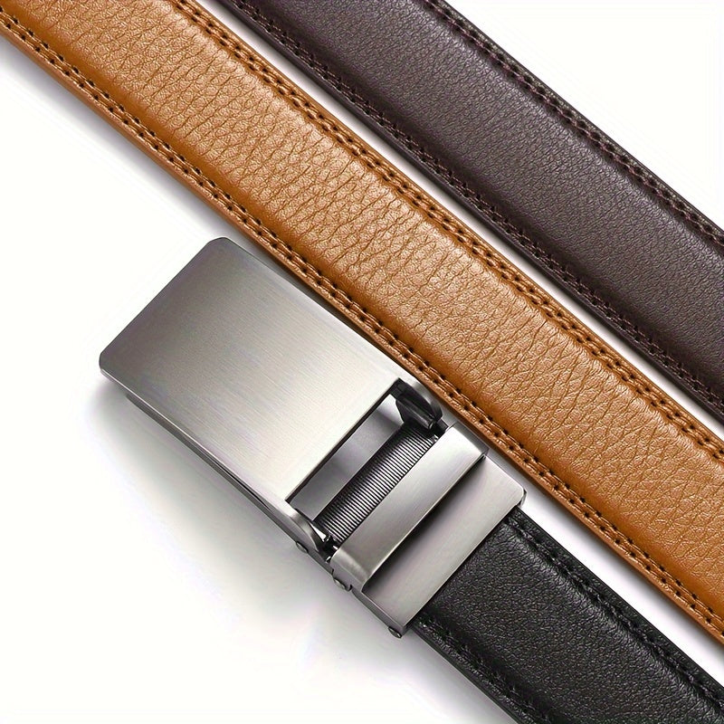Heren leren riem met automatische gesp, 2-laags leer, perfect voor zakelijke en casual outfits, duurzaam en stijlvol.